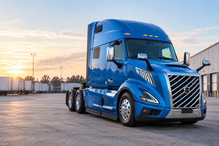 Representative blue Volvo tractor detail
